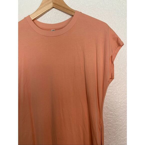 Uniqlo Smooth Cotton French Sleeve Midi T-Shirt Dress in Peachy Pink Size M - Picture 6 of 12